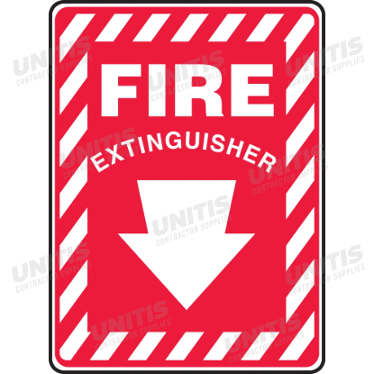 Safety Sign: Fire Extinguisher (Down Arrow White) - 14" x 10"