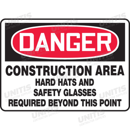Accuform OSHA Danger Safety Sign Construction Area Hard Hats And Safety Glasses Required Beyond This