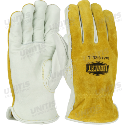 Ironcat Premium Grade Top Grain Cowhide Leather Drivers Glove with Split Cowhide Back Keystone Thumb