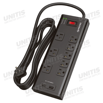 Voltec 8-Outlet Power Strip with 2 USB Ports 6ft Black