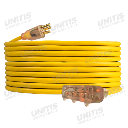 Voltec 50ft 12/3 SJTW Yellow Power Block Extension Cord with Lighted End