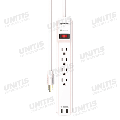 Voltec 4-Outlet Power Strip with 2 USB Ports 4ft White