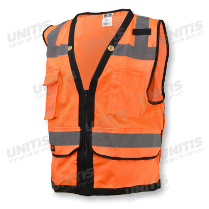 Radians Type R Class 2 Heavy Duty Mesh/Solid Surveyor Safety Vest - Orange - Size L