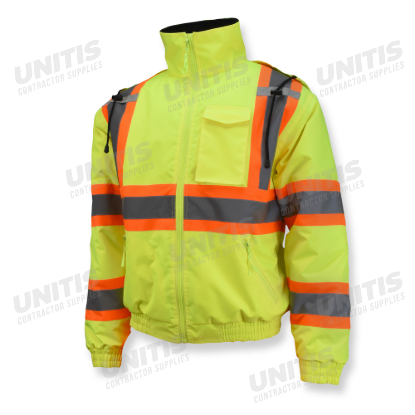 Radians Class 3 X-Back High Visibility Quilted Bomber Jacket with Hood - Hi Vis Lime - 2X