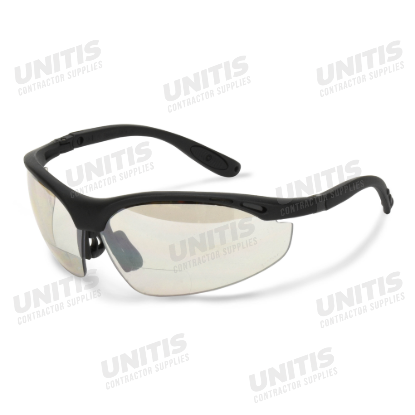 Radians Cheaters Magnifier Safety Glasses, 2.0 Diopter - Black Frame - Indoor/Outdoor Lens