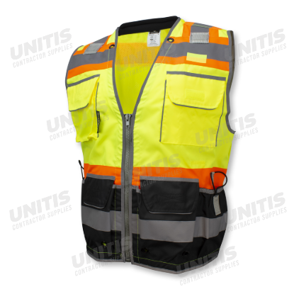 Radians Class 2 Heavy Woven Color Blocked Two Tone Engineer Vest - Green - Size 4X