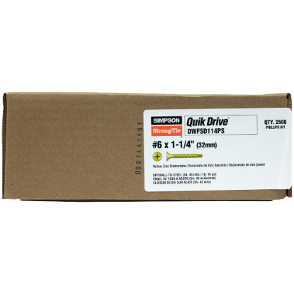 Simpson DWFSD Drywall-to-CFS Screw (Collated) - #6 x 1-1/4" #2 Phillips, Yellow Zinc - 2500/box