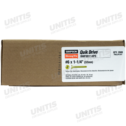 Simpson DWFSD Drywall-to-CFS Screw (Collated) - #6 x 1-1/4" #2 Phillips, Yellow Zinc - 2500/box