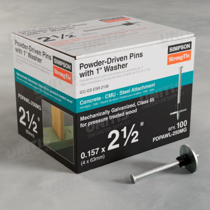 Simpson PDPAWL .157" x 2-1/2" Mechanically Galvanized Powder-Actuated Pin w/ 1" Washer - 100/box